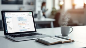 Laptop showing a complete ChatGPT blogging workflow for content creation, editing, and SEO optimization