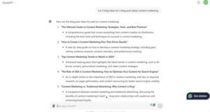 ChatGPT generating blog ideas and content outlines for digital marketing and blogging